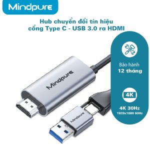 Bộ Hub chuyển đổi tín cổng Type C – USB 3.0 ra HDMI Mindpure AD069