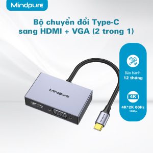 Cáp chuyển đổi 2 trong 1 USB-C ra HDMI/VGA Mindpure HU003