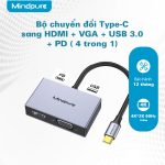 Cáp chuyển đổi 4 trong 1 USB-C ra HDMI/VGA/USB3.0/PD Mindpure HU005 thumbnail