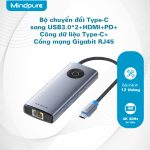 Bộ Hub chuyển đổi USB-C ra USB3.0*2/Type C/HDMI/PD/Gigabit RJ45 Mindpure HU009 thumbnail