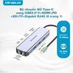 Bộ Hub chuyển đổi USB-C ra USB3.0*3/HDMI/PD/SD/TF/RJ45 Gigabit Mindpure HU010 thumbnail