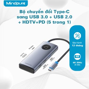 Bộ Hub chuyển đổi USB-C ra USB3.0/USB2.0*2/HDMI/PD Mindpure HU014