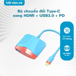 Cáp chuyển đổi 3 trong 1 USB-C ra HDMI/USB3.0/PD Mindpure HU004